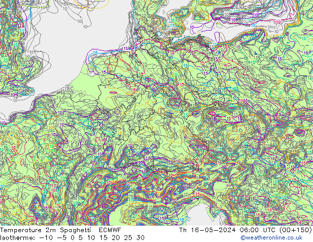 Temperature 2m Spaghetti ECMWF Th 16.05.2024 06 UTC