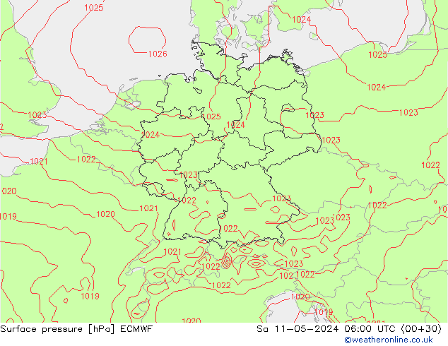 Bodendruck ECMWF Sa 11.05.2024 06 UTC