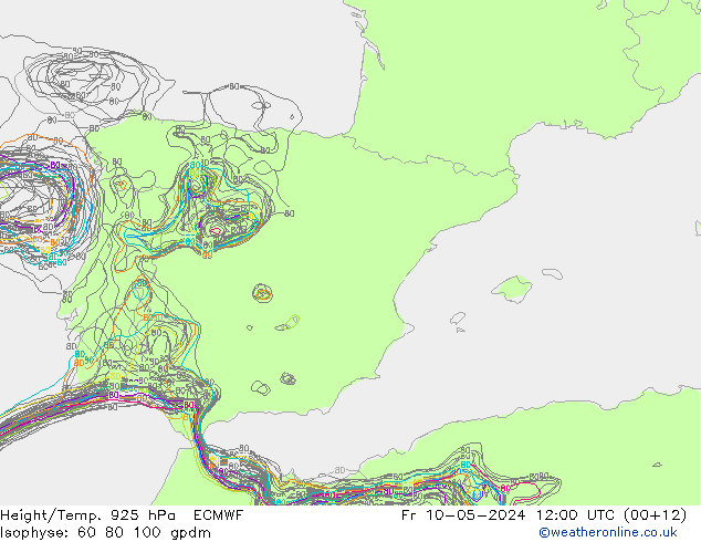 Height/Temp. 925 hPa ECMWF Pá 10.05.2024 12 UTC