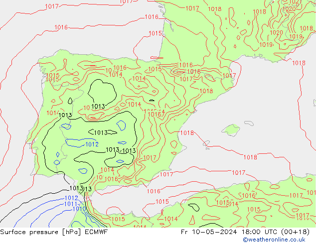 pressão do solo ECMWF Sex 10.05.2024 18 UTC