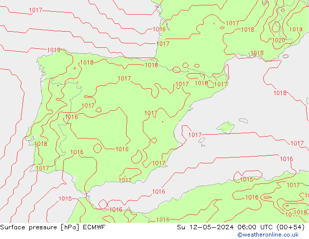 Atmosférický tlak ECMWF Ne 12.05.2024 06 UTC