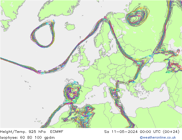 Yükseklik/Sıc. 925 hPa ECMWF Cts 11.05.2024 00 UTC