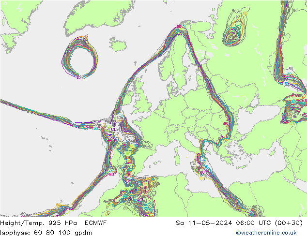 Height/Temp. 925 hPa ECMWF Sa 11.05.2024 06 UTC