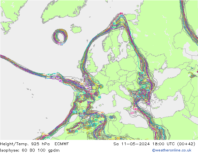 Hoogte/Temp. 925 hPa ECMWF za 11.05.2024 18 UTC