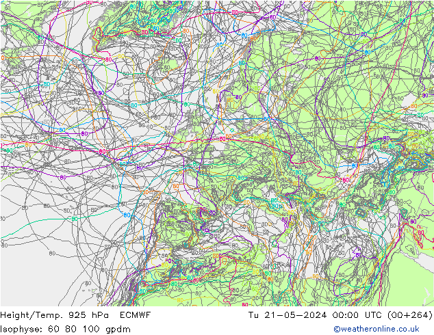 Yükseklik/Sıc. 925 hPa ECMWF Sa 21.05.2024 00 UTC