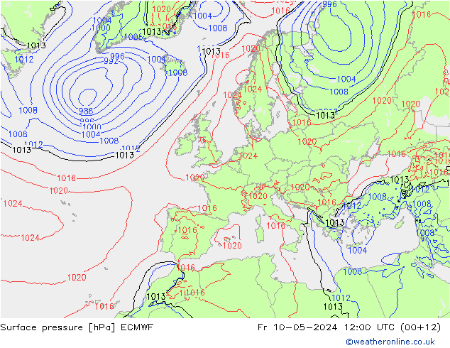 Surface pressure ECMWF Fr 10.05.2024 12 UTC