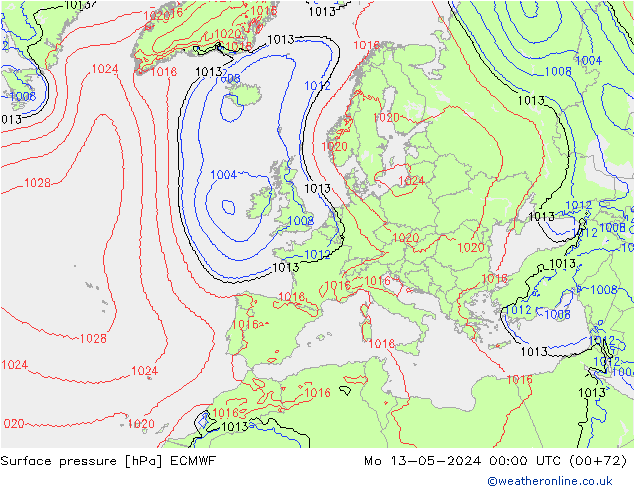 Atmosférický tlak ECMWF Po 13.05.2024 00 UTC