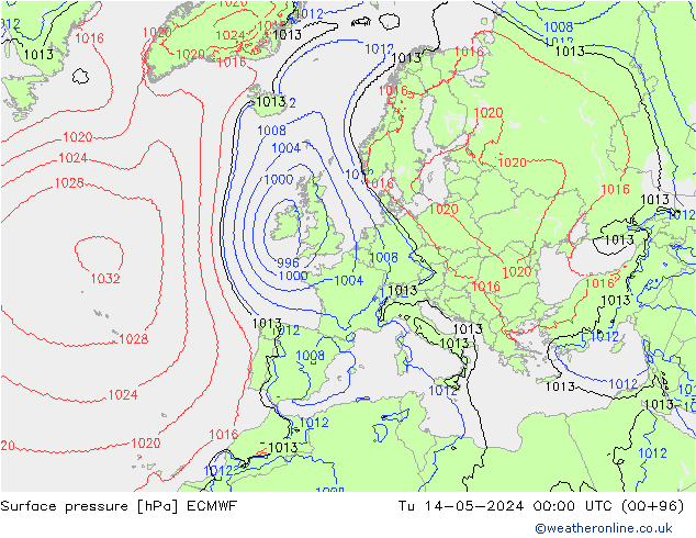 Bodendruck ECMWF Di 14.05.2024 00 UTC