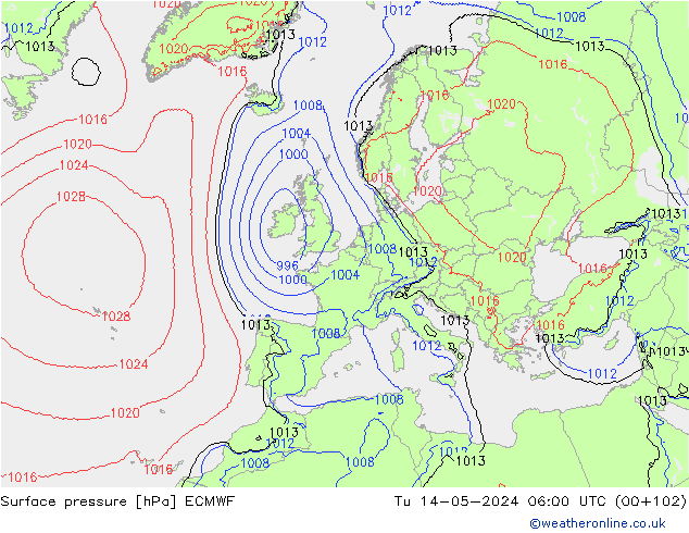 Yer basıncı ECMWF Sa 14.05.2024 06 UTC