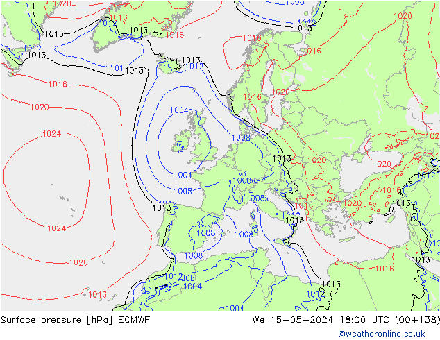 Pressione al suolo ECMWF mer 15.05.2024 18 UTC