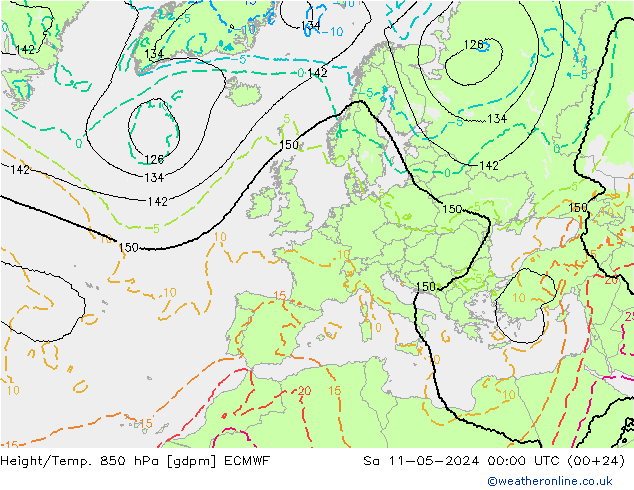 Height/Temp. 850 hPa ECMWF Sa 11.05.2024 00 UTC