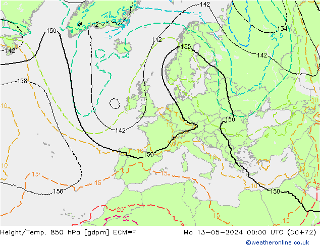 Height/Temp. 850 hPa ECMWF Seg 13.05.2024 00 UTC