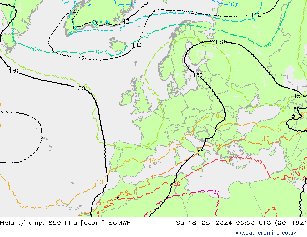 Height/Temp. 850 hPa ECMWF Sa 18.05.2024 00 UTC