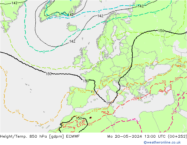 Height/Temp. 850 hPa ECMWF Mo 20.05.2024 12 UTC