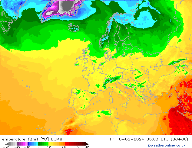 Temperatura (2m) ECMWF Sex 10.05.2024 06 UTC