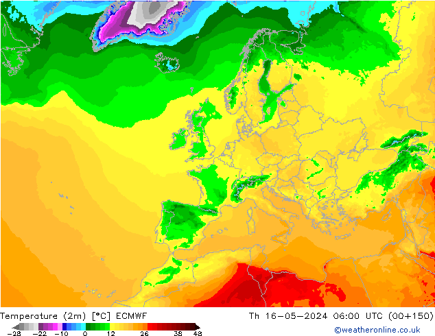 Sıcaklık Haritası (2m) ECMWF Per 16.05.2024 06 UTC