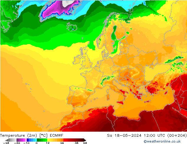 température (2m) ECMWF sam 18.05.2024 12 UTC