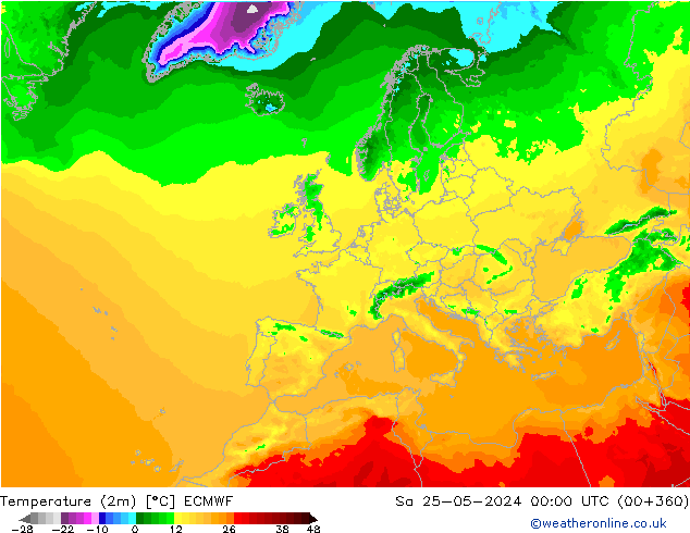 Temperaturkarte (2m) ECMWF Sa 25.05.2024 00 UTC