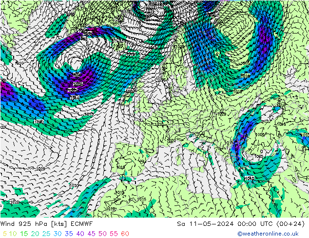 Rüzgar 925 hPa ECMWF Cts 11.05.2024 00 UTC