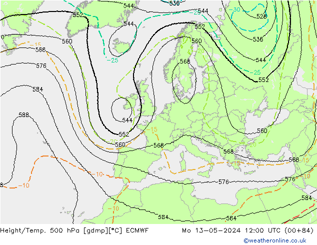 Height/Temp. 500 hPa ECMWF Mo 13.05.2024 12 UTC