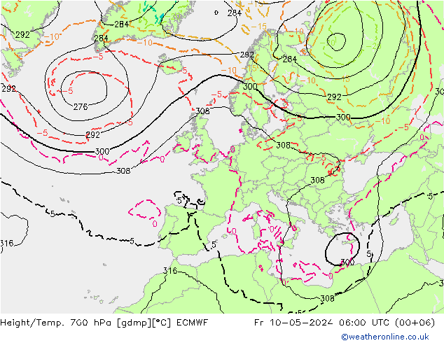 Height/Temp. 700 hPa ECMWF Fr 10.05.2024 06 UTC