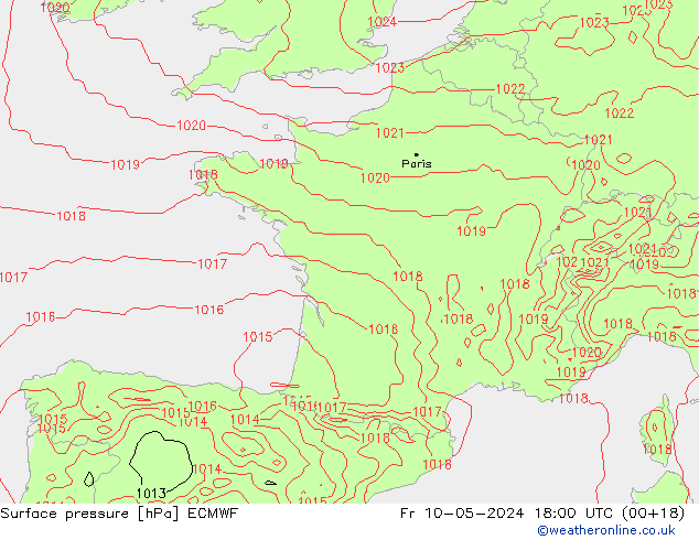 Surface pressure ECMWF Fr 10.05.2024 18 UTC