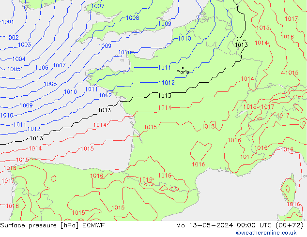 pressão do solo ECMWF Seg 13.05.2024 00 UTC