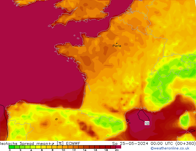 Isotachs Spread ECMWF  25.05.2024 00 UTC