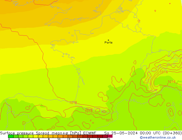 Surface pressure Spread ECMWF Sa 25.05.2024 00 UTC