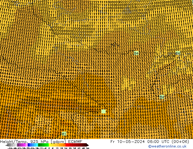 Height/Temp. 925 hPa ECMWF Fr 10.05.2024 06 UTC