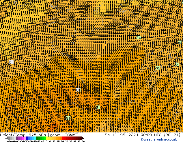 Height/Temp. 925 hPa ECMWF Sa 11.05.2024 00 UTC