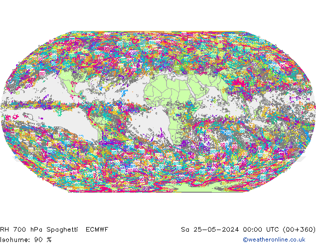 RH 700 hPa Spaghetti ECMWF Sa 25.05.2024 00 UTC