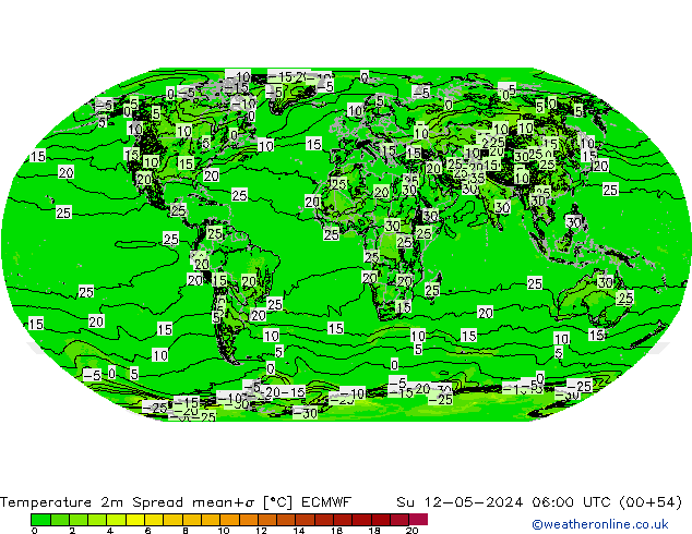 Temperatura 2m Spread ECMWF dom 12.05.2024 06 UTC