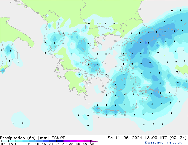 Precipitação (6h) ECMWF Sáb 11.05.2024 00 UTC