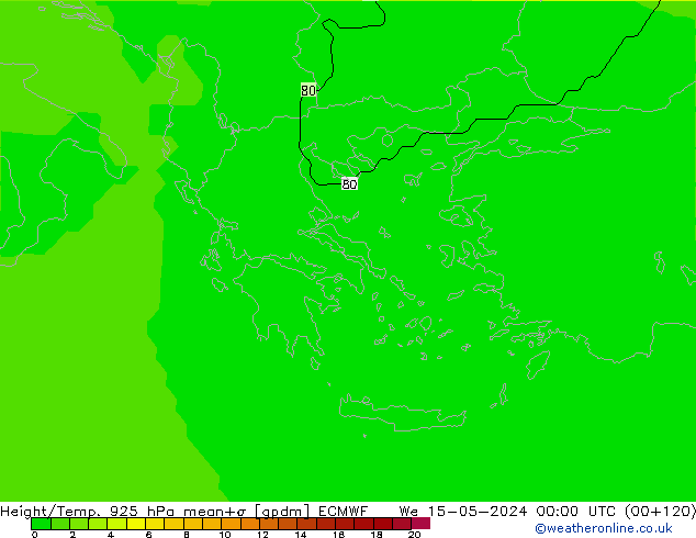 Height/Temp. 925 hPa ECMWF śro. 15.05.2024 00 UTC