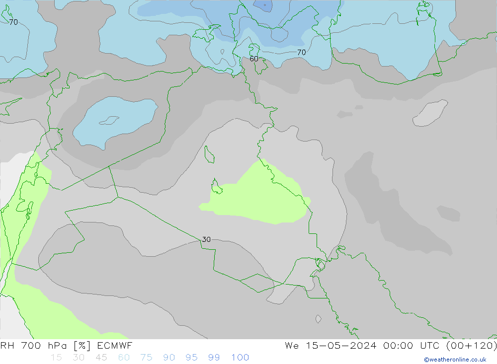 RH 700 hPa ECMWF We 15.05.2024 00 UTC