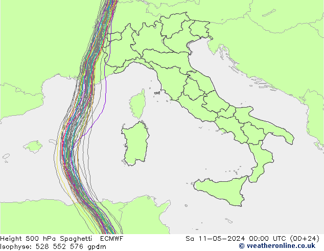 Height 500 hPa Spaghetti ECMWF Sáb 11.05.2024 00 UTC