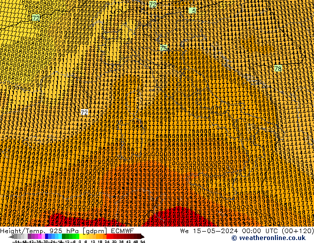 Height/Temp. 925 hPa ECMWF mer 15.05.2024 00 UTC