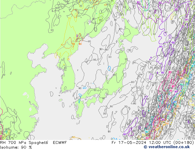 Humidité rel. 700 hPa Spaghetti ECMWF ven 17.05.2024 12 UTC