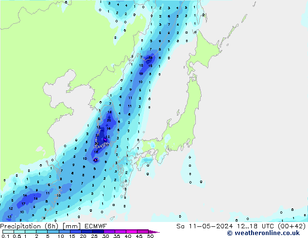 Precipitazione (6h) ECMWF sab 11.05.2024 18 UTC