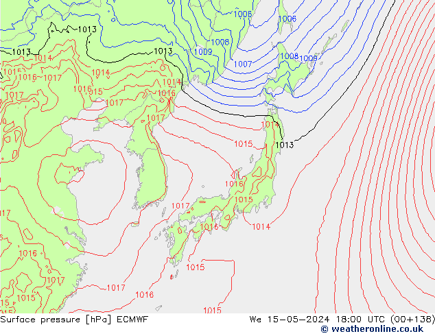 Luchtdruk (Grond) ECMWF wo 15.05.2024 18 UTC