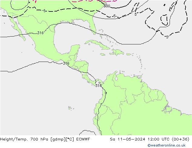 Height/Temp. 700 гПа ECMWF сб 11.05.2024 12 UTC
