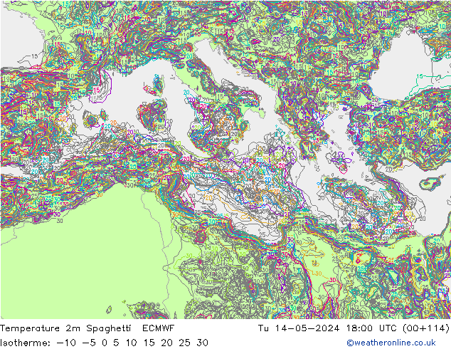 Temperaturkarte Spaghetti ECMWF Di 14.05.2024 18 UTC