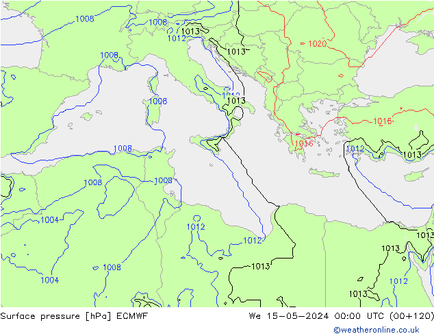 Atmosférický tlak ECMWF St 15.05.2024 00 UTC