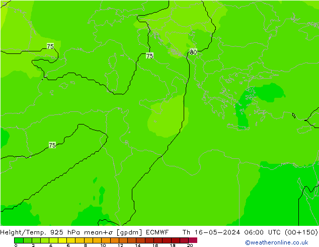 Hoogte/Temp. 925 hPa ECMWF do 16.05.2024 06 UTC