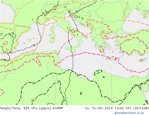 Height/Temp. 925 гПа ECMWF Вс 19.05.2024 12 UTC