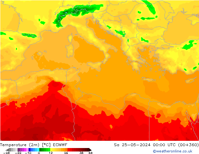 température (2m) ECMWF sam 25.05.2024 00 UTC