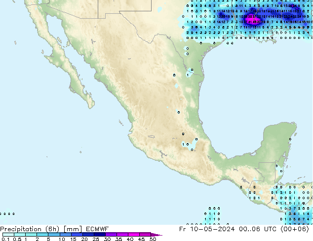 Precipitación (6h) ECMWF vie 10.05.2024 06 UTC