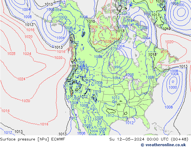 Surface pressure ECMWF Su 12.05.2024 00 UTC