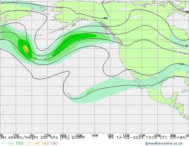 Jet stream/Height 300 hPa ECMWF Mo 13.05.2024 12 UTC